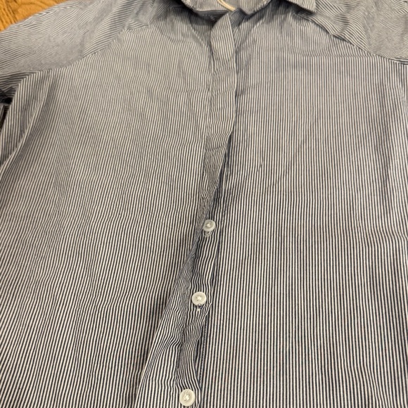 Cotton White Gray Striped Midi Dress with Flared Sleeves Size: XS - Picture 8 of 13